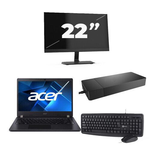 Acer TravelMate P214-53 - Intel Core i3-11e Generatie - 14 inch - 8GB RAM - 256GB SSD - Windows 11 Home + 1x 22 inch Monitor