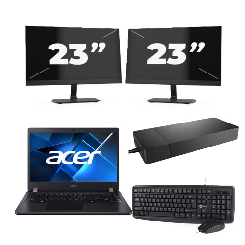 Acer TravelMate P214-53 - Intel Core i5-11e Generatie - 14 inch - 8GB RAM - 256GB SSD - Windows 11 Home + 2x 23 inch Monitor