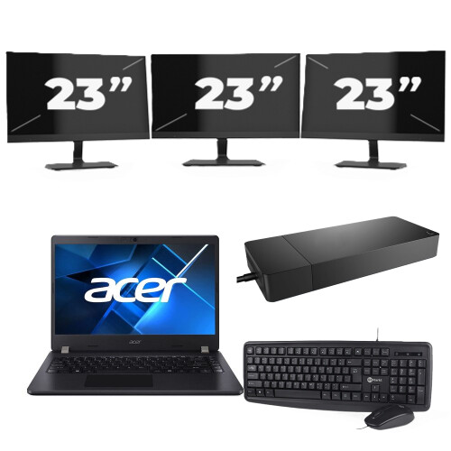 Acer TravelMate P214-53 - Intel Core i5-11e Generatie - 14 inch - 8GB RAM - 256GB SSD - Windows 11 Home + 3x 23 inch Monitor
