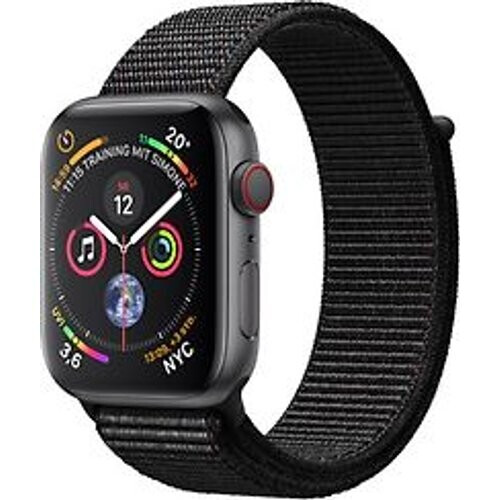 Apple Watch Series 4 44 mm aluminium spacegrijs met geweven sportarmbandje [wifi + cellular] zwart