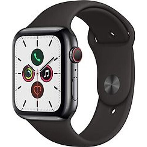 Apple Watch Series 5 44 mm roestvrij stalen kast grafiet op sportbandje zwart [wifi + cellular]