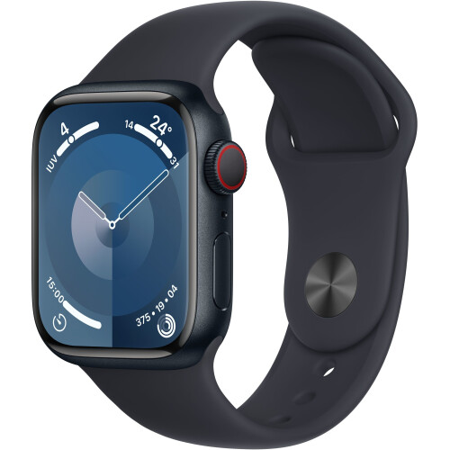 Apple Watch Series 9 - Smartwatch - GPS + Cellular - 41mm - Aluminium - Sportbandje M/L Zwart