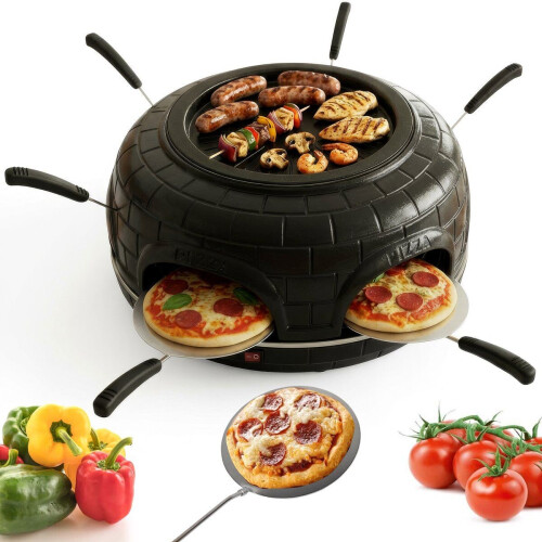 CuisineKing G1 - 3-in-1 Pizza Grill Oven - Raclette Grill en Mini-Pizza's - Zwart (6 personen)
