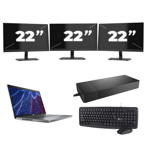 Dell Latitude 5430 - Intel Core i3-12e Generatie - 14 inch - 8GB RAM - 256GB SSD - Windows 11 Home + 3x 22 inch Monitor