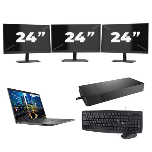 Dell Latitude 7410 - Intel Core i5-10e Generatie - 14 inch - 16GB RAM - 256GB SSD - Windows 11 Home + 3x 24 inch Monitor