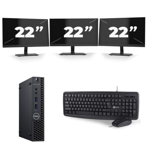 Dell Optiplex 3060 Micro USFF - Intel Core i5-8e Generatie - 16GB RAM - 256GB SSD - Windows 11 + 3x 22 inch Monitor