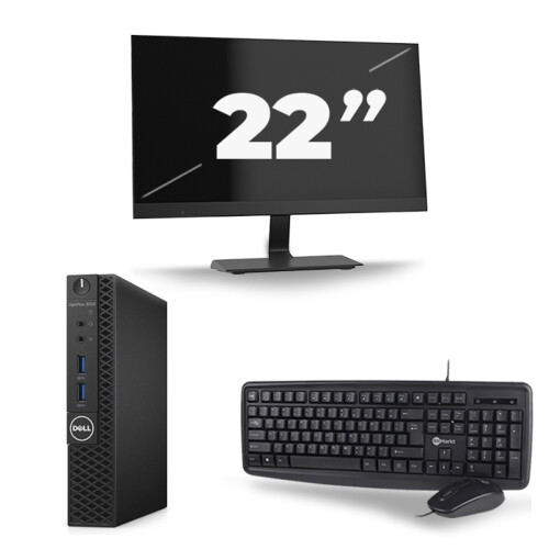 Dell OptiPlex 3070 Micro USFF - Intel Core i5-9e Generatie - 8GB RAM - 256GB SSD - Windows 11 + 1x 22 inch Monitor