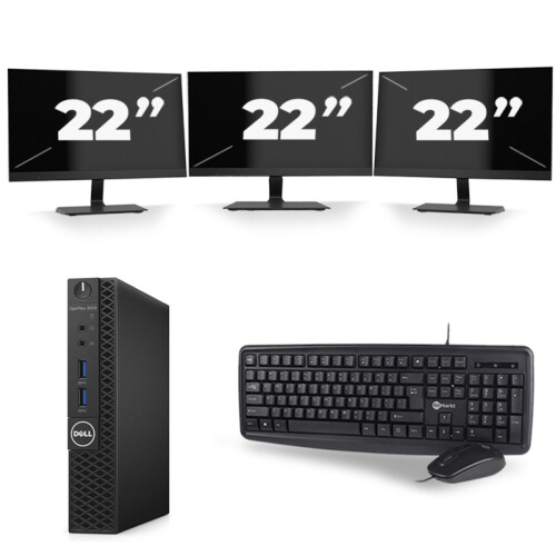 Dell OptiPlex 3070 Micro USFF - Intel Core i5-9e Generatie - 8GB RAM - 256GB SSD - Windows 11 + 3x 22 inch Monitor