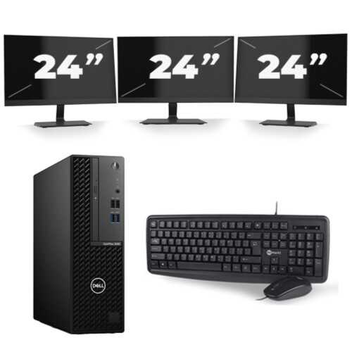 Dell OptiPlex 3080 Micro USFF - Intel Core i7-10e Generatie - 8GB RAM - 256GB SSD - Windows 11 + 3x 24 inch Monitor