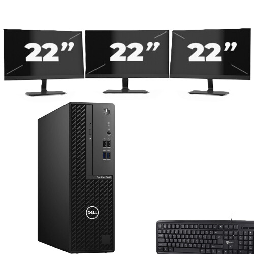 Dell OptiPlex 3080 SFF - Intel Core i5-10e Generatie - 8GB RAM - 256GB SSD - Windows 11 + 3x 22 inch Monitor