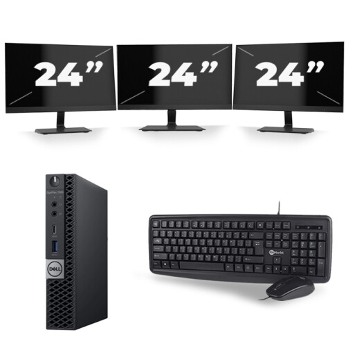 Dell Optiplex 7060 Micro USFF - Intel Core i3-8e Generatie - 8GB RAM - 256GB SSD - Windows 11 + 3x 24 inch Monitor