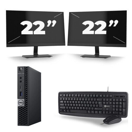 Dell Optiplex 7060 Micro USFF - Intel Core i5-8e Generatie - 16GB RAM - 256GB SSD - Windows 11 + 2x 22 inch Monitor