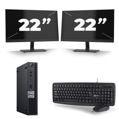 Dell Optiplex 7070 Micro USFF - Intel Core i5-9e Generatie - 8GB RAM - 256GB SSD - Windows 11 + 2x 22 inch Monitor