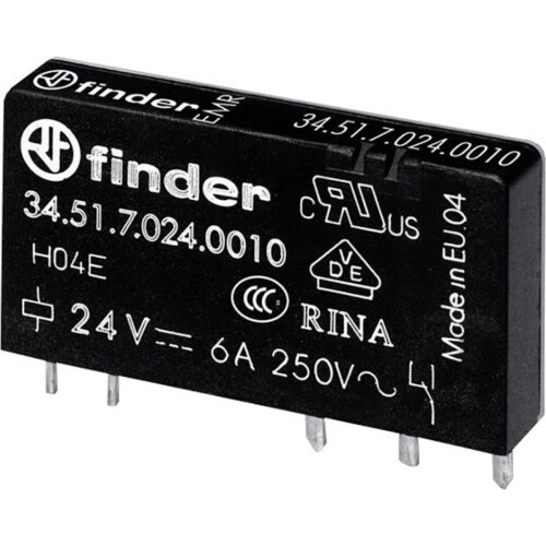 Finder 34.51.7.024.5010 - Printrelais - 6A schakelvermogen - Zwart