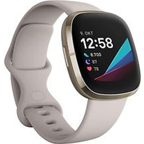 Fitbit Sense 40 mm zacht goud met een siliconen polsband maanwit [wifi]