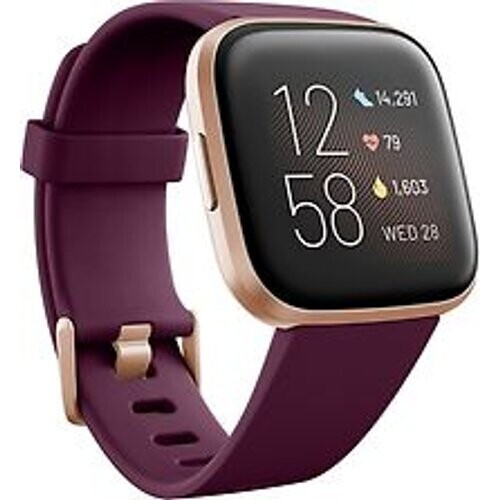 Fitbit Versa 2 40 mm aluminium rosé koper met siliconen polsband bordeaux [wifi]