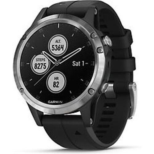 Garmin Fenix 5 Plus 47 mm zilver met siliconen armband zwart [wifi]
