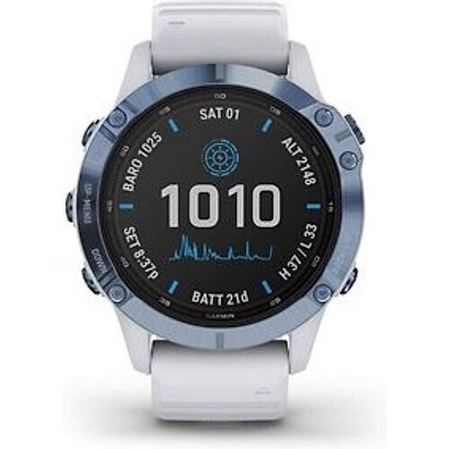 Garmin Fenix 6 47 mm blauw met een witte siliconen polsband [Pro Solar Edition]