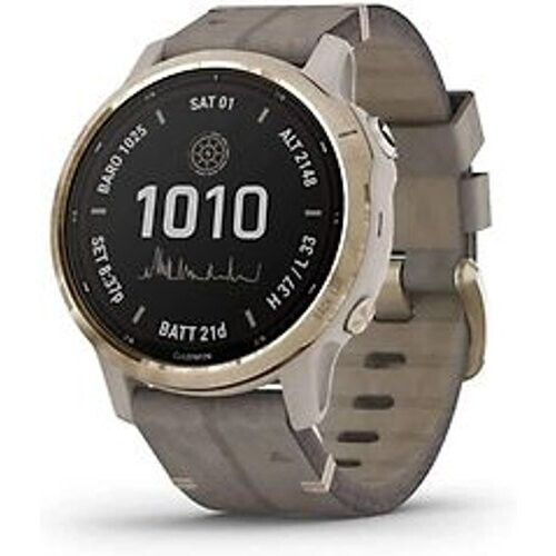 Garmin Fenix 6S 42 mm beige met een velours polsband grijs [Pro Solar Edition]