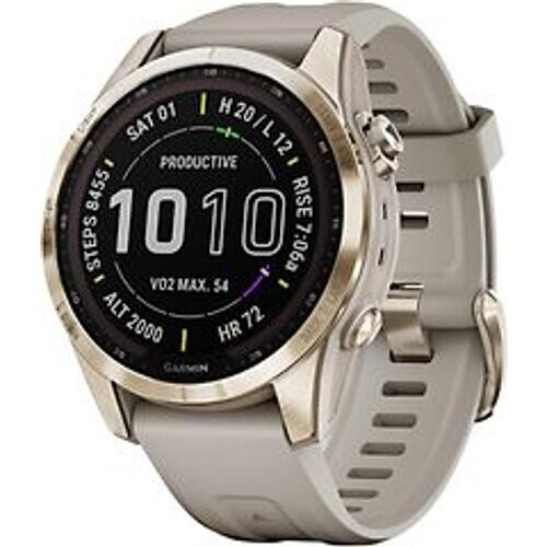 Garmin Fenix 7S 42 mm cream gold titanium met light sand polsband [wifi, Sapphire Solar Edition]