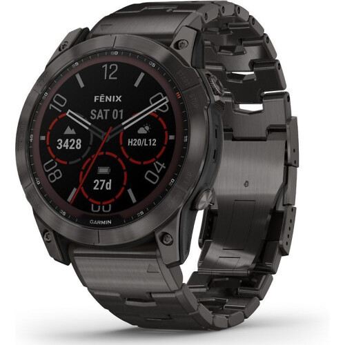 Garmin Fenix 7X 51 mm carbon grey DLC titanium met carbon grey DLC vented titanium polsband [wifi, Sapphire Solar Edition]