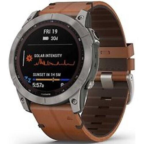 Garmin Fenix 7X 51 mm titanium met chestnut leren polsband [wifi, Sapphire Solar Edition]