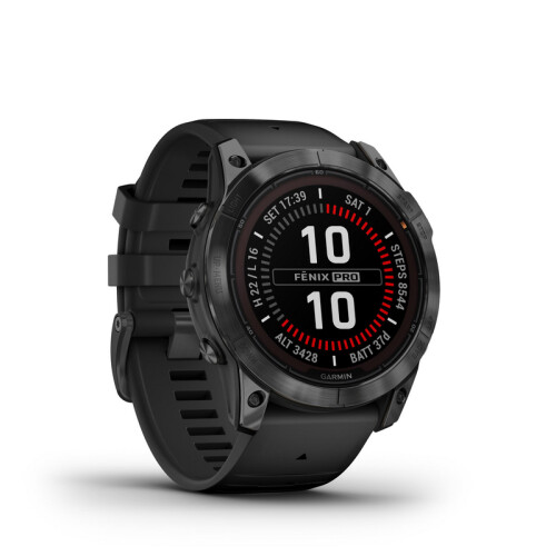 Garmin Fenix 7X Pro 51mm leigrijs met een zwart siliconen polsband [Wi-Fi, Solar Edition]