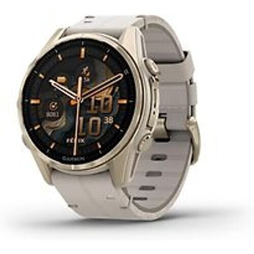Garmin Fenix 8 43 mm goud titanium met mistig grijs polsband [wifi, Sapphire Edition]
