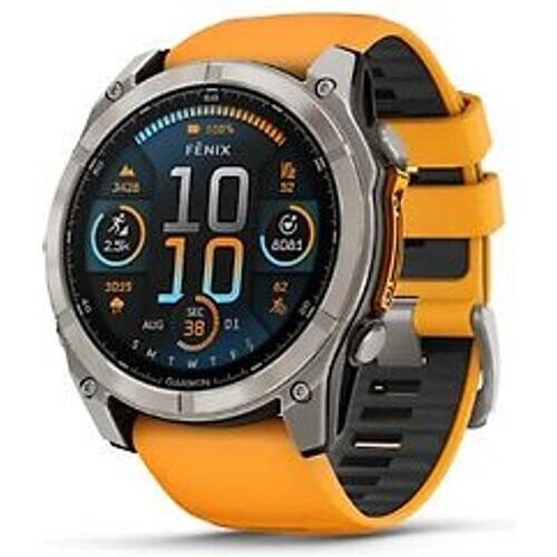 Garmin Fenix 8 51 mm titanium met oranje polsband [wifi, Sapphire Edition]