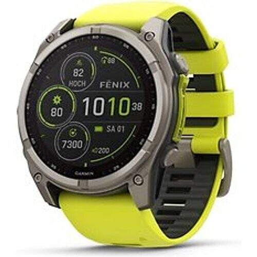 Garmin Fenix 8 51 mm titanium met siliconen polsband geel [wifi, Saphire Solar Edition]