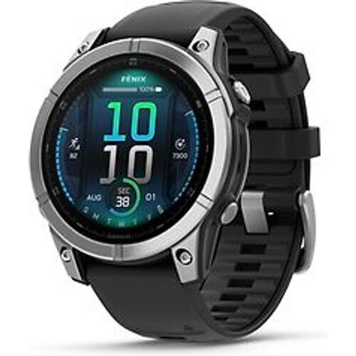 Garmin Fenix E 47 mm zilver met een zwarte siliconen polsband