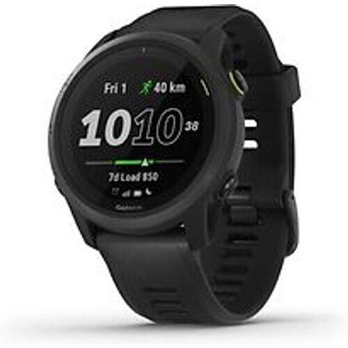Garmin Forerunner 745 zwart met een zwarte siliconen polsband