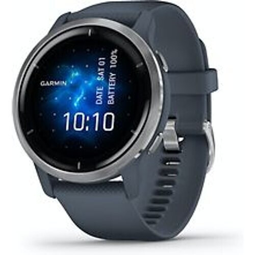 Garmin Venu 2 45 mm zilverkleurige rand van roestvrij staal met granite blue behuizing en siliconen polsband [wifi]