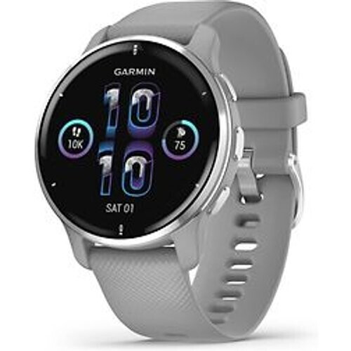 Garmin Venu 2 Plus 43 mm zilverkleurige rand van roestvrij staal met powder grey behuizing en siliconenbandje [wifi]
