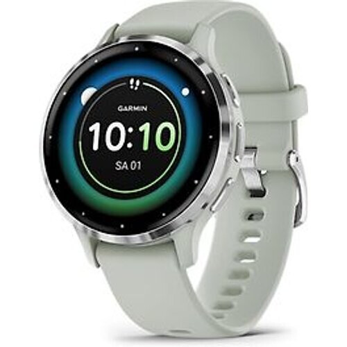 Garmin Venu 3S 41 mm zilver van roestvrij staal met groen behuizing en siliconen polsband [wifi]
