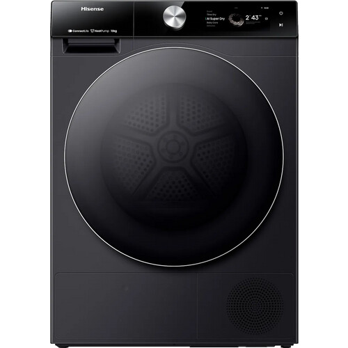 Hisense Dh7s107bb - Warmtepompdroger - 10 Kg - Ai Super Dry - 62 Db - Energieklasse A+++ - Zwart | Nieuw (outlet)
