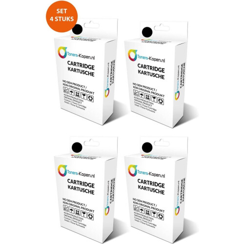 HP 302XL - Huismerk Inktcartridge Set 4x Zwart 18ml - F6U68AE Compatible - HP inktcartridge - DeskJet 1110 1112 2130 2132 2134 3630 3631 3632 3633 3634 3635 3636 3637 3638 3639 - Envy 4520 4524 - OfficeJet 3800 3830 4650 - 2391975 Alternatief