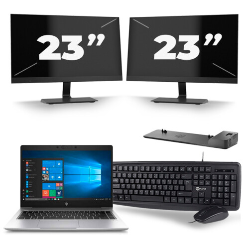 HP EliteBook 745 G6 - AMD Ryzen 5 3500U - 14 inch - 8GB RAM - 256GB SSD - Windows 11 Home + 2x 23 inch Monitor