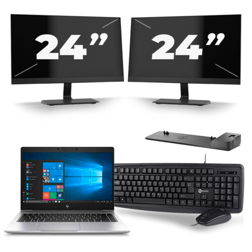 HP EliteBook 745 G6 - AMD Ryzen 5 3500U - 14 inch - 8GB RAM - 256GB SSD - Windows 11 Home + 2x 24 inch Monitor