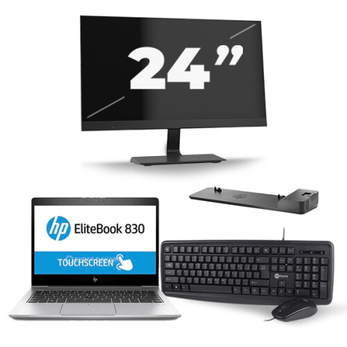 HP EliteBook 830 G5 - Intel Core i7-8e Generatie - 13 inch - 16GB RAM - 256GB SSD - Windows 11 + 1x 24 inch Monitor