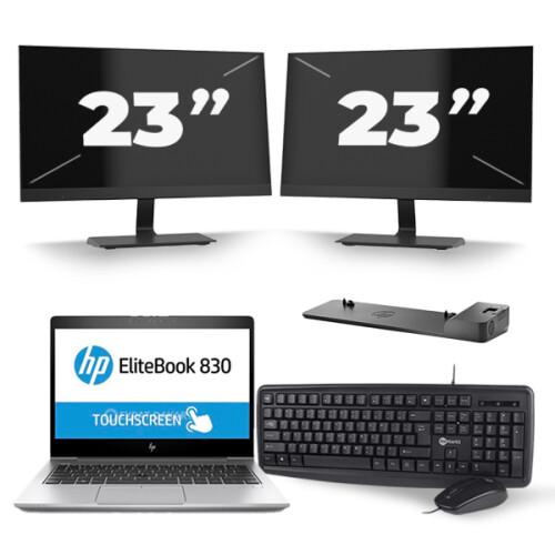 HP EliteBook 830 G5 - Intel Core i7-8e Generatie - 13 inch - 16GB RAM - 256GB SSD - Windows 11 + 2x 23 inch Monitor