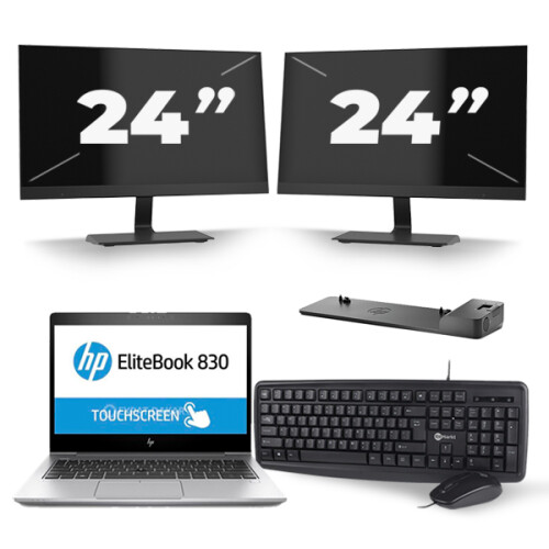 HP EliteBook 830 G5 - Intel Core i7-8e Generatie - 13 inch - 16GB RAM - 256GB SSD - Windows 11 + 2x 24 inch Monitor