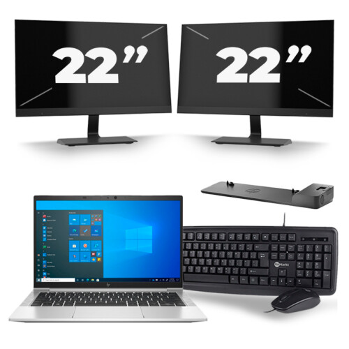 HP EliteBook 830 G8 - Intel Core i5-11e Generatie - 13 inch - 8GB RAM - 256GB SSD - Windows 11 + 2x 22 inch Monitor