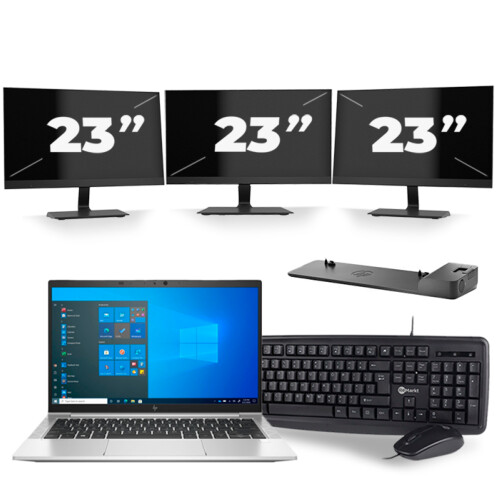 HP EliteBook 830 G8 - Intel Core i5-11e Generatie - 13 inch - 8GB RAM - 256GB SSD - Windows 11 + 3x 23 inch Monitor