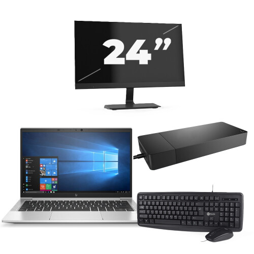 HP EliteBook 835 G7 - AMD Ryzen 7 PRO 4750U - 13 inch - 8GB RAM - 256GB SSD - Windows 11 Home + 1x 24 inch Monitor