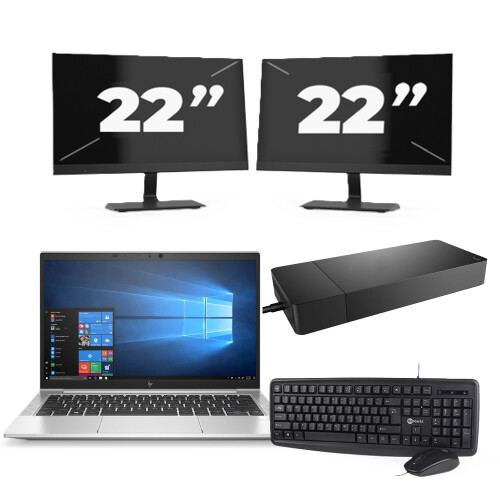 HP EliteBook 835 G7 - AMD Ryzen 7 PRO 4750U - 13 inch - 8GB RAM - 256GB SSD - Windows 11 Home + 2x 22 inch Monitor