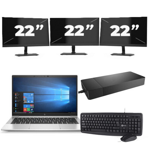 HP EliteBook 835 G7 - AMD Ryzen 7 PRO 4750U - 13 inch - 8GB RAM - 256GB SSD - Windows 11 Home + 3x 22 inch Monitor