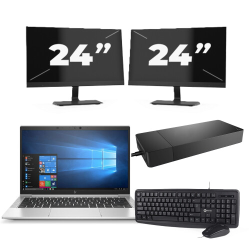 HP EliteBook 835 G7 - AMD Ryzen 7 PRO 4750U - 13 inch - 8GB RAM - 256GB SSD - Windows 11 Home + 2x 24 inch Monitor