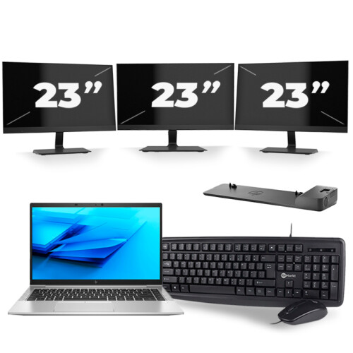 HP EliteBook 840 G7 - Intel Core i5-10e Generatie - 14 inch - 8GB RAM - 256GB SSD - Windows 11 + 3x 23 inch Monitor