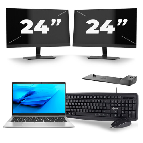 HP EliteBook 840 G7 - Intel Core i7-10e Generatie - 14 inch - 8GB RAM - 256GB SSD - Windows 11 + 2x 24 inch Monitor